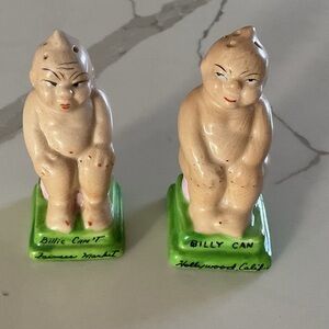 Vintage Ceramic salt and pepper shakers with Green Base